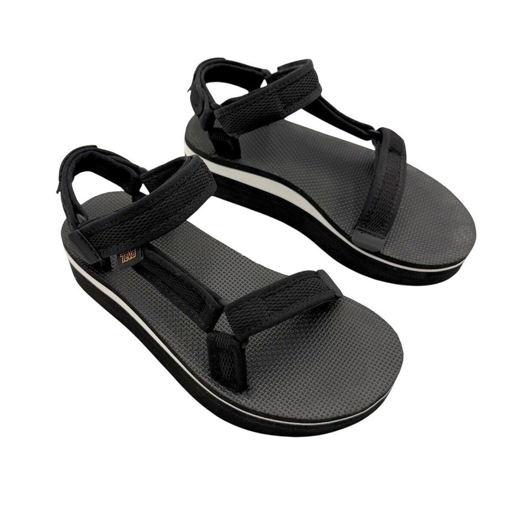 Teva Womens Size 7 Black Platform Sport Sandals Travel Summer Walking